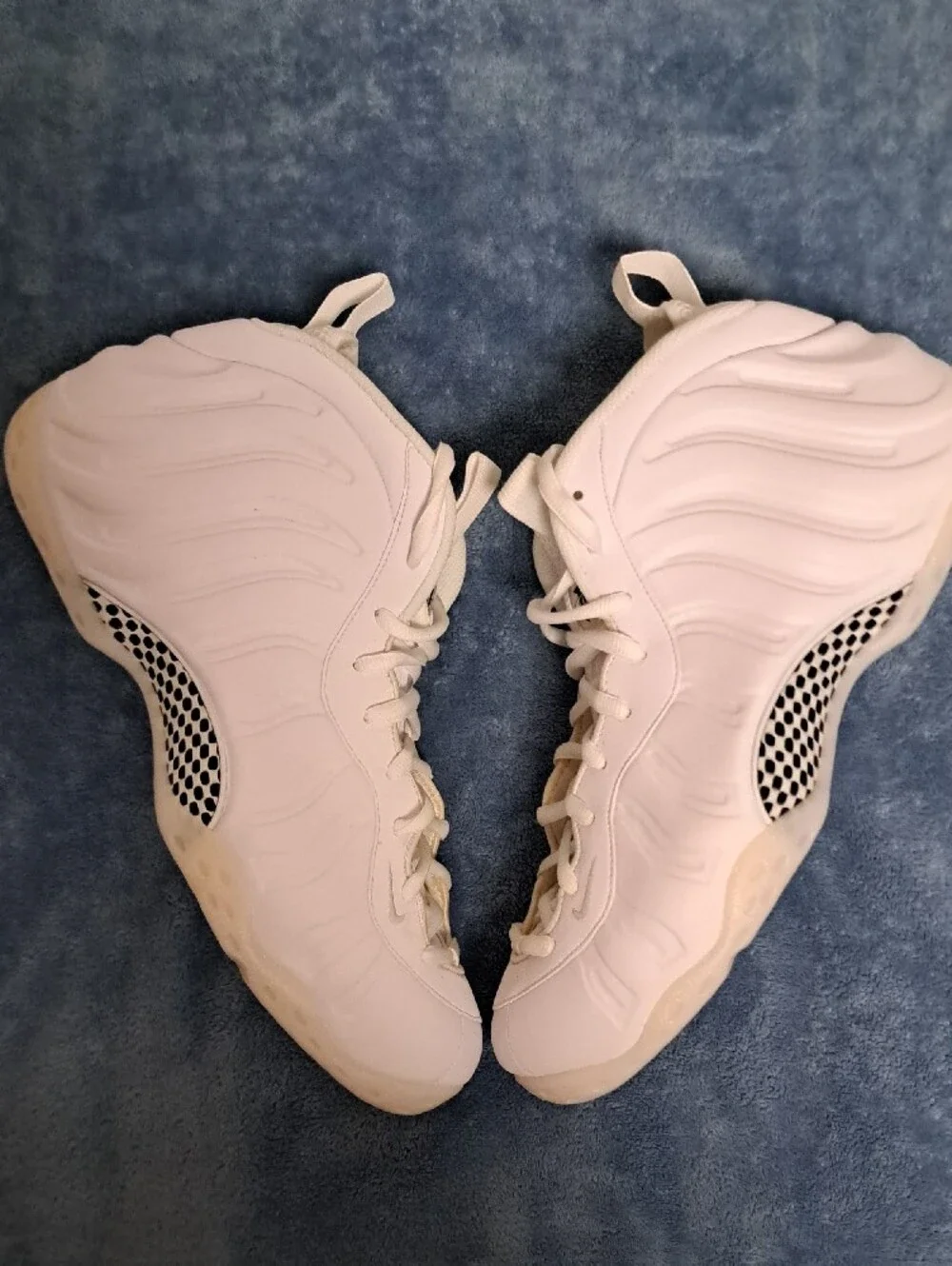 Nike Men’s Triple White Foamposite-Style Athletic Sneakers